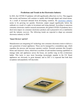 Predictions and Trends in the Electronics Industry.