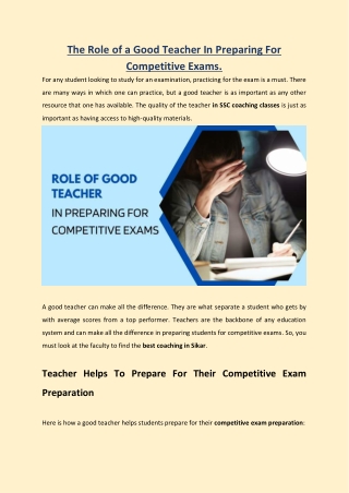 The Role of a Good Teacher In Preparing For Competitive Exams