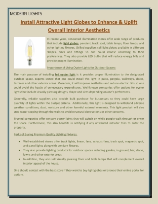 Install Attractive Light Globes to Enhance & Uplift Overall Interior Aesthetics