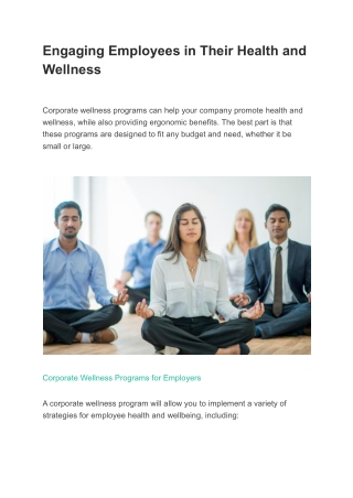 Engaging Employees in Their Health and Wellness