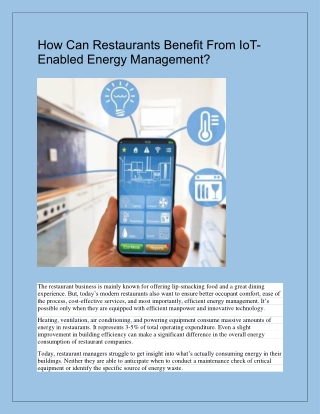 How Can Restaurants Benefit From IoT-Enabled Energy Management