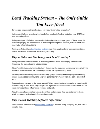 Lead Tracking System - The Only Guide You Ever Need.