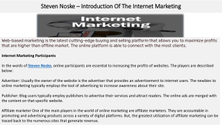 Steven Noske – Introduction Of The Internet Marketing