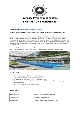 Why should you embassy project be in bangalore?  Embassy one prices |floor plan|