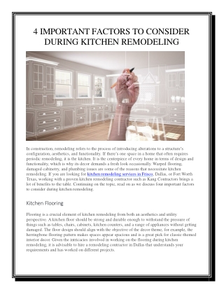 4 IMPORTANT FACTORS TO CONSIDER DURING KITCHEN REMODELING