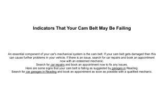 Indicators That Your Cam Belt May Be Failing
