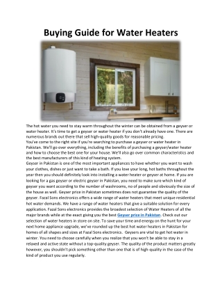 Buying Guide for Water Heaters - Fazal Sons