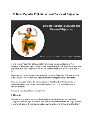 13 Most Popular Folk Music and Dance of Rajasthan