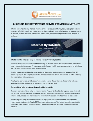 Choosing the Best Internet Service Provider by Satellite