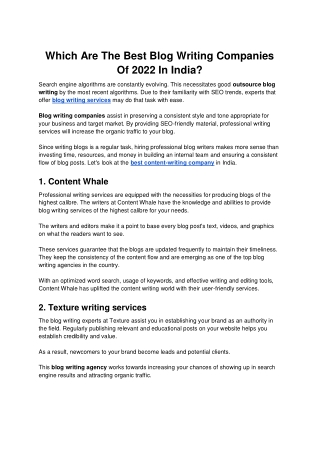 Which Are The Best Blog Writing Companies Of 2022 In India