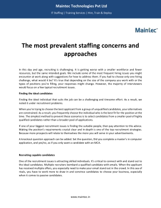 The Prevalent staffing concerns and approaches | Maintec
