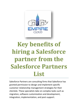 Key benefits of hiring a Salesforce partner from the Salesforce Partners Lis1