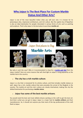 Why Jaipur Is The Best Place For Custom Marble Statue And Other Arts?
