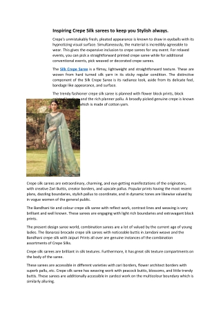 Inspiring Crepe Silk sarees to keep you Stylish always