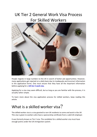 UK Tier 2 General Work Visa Process For Skilled Workers