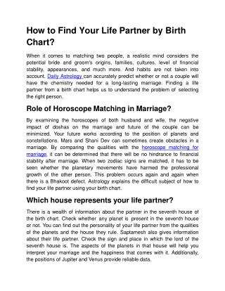How to Find Your Life Partner by Birth Chart