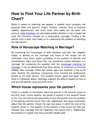 How to Find Your Life Partner by Birth Chart