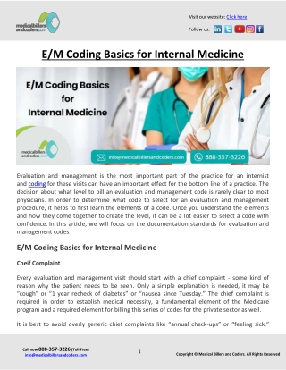 EM Coding Basics for Internal Medicine