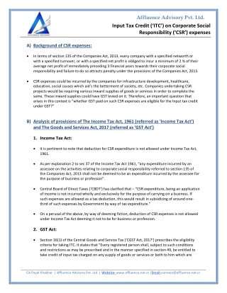 Input Tax Credit (‘ITC’) on Corporate Social Responsibility