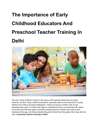 The Importance of Early Childhood Educators And Preschool Teacher Training In Delhi