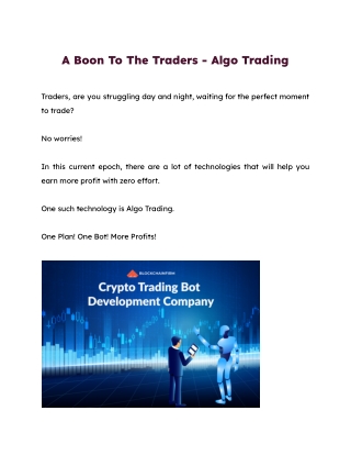 A Boon To The Traders - Algo Trading