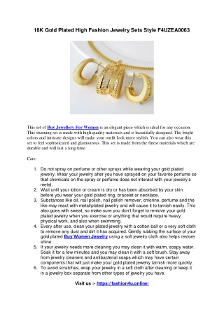 18K Gold Plated High Fashion Jewelry Sets Style F4UZEA0063