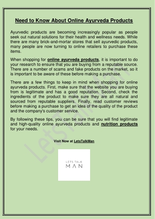 Need to Know About Online Ayurveda Products