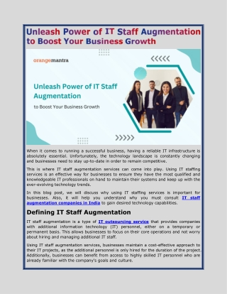 Unleash Power of IT Staff Augmentation to Boost Your Business Growth