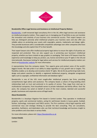 Brandsmiths Offers Legal Services and Assistance on Intellectual Property Matters