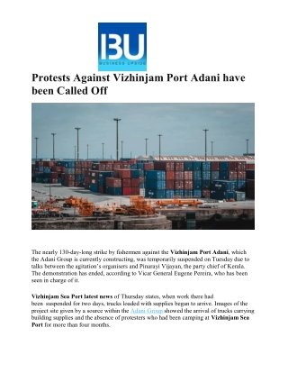 Protests Against Vizhinjam Port Adani have been Called Off