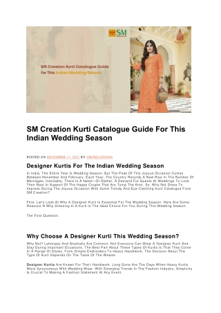 SM Creation Kurti Catalogue Guide For This Indian Wedding Season