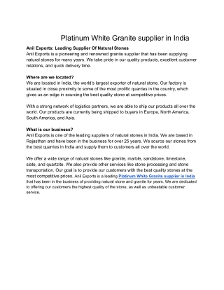 Platinum White Granite supplier in India