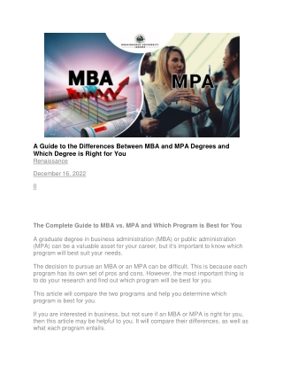 A Guide to the Differences Between MBA and MPA Degrees and Which Degree is Right for You