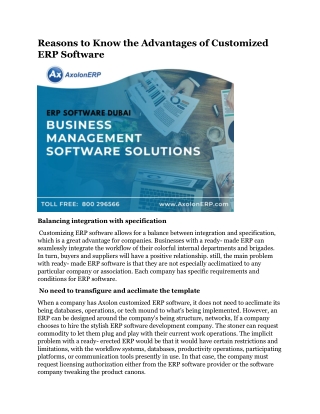 Reasons to Know the Advantages of Customized ERP Software