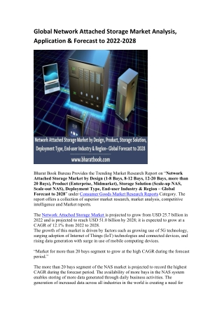 Global Network Attached Storage Market Analysis, Application & Forecast to 2022-2028