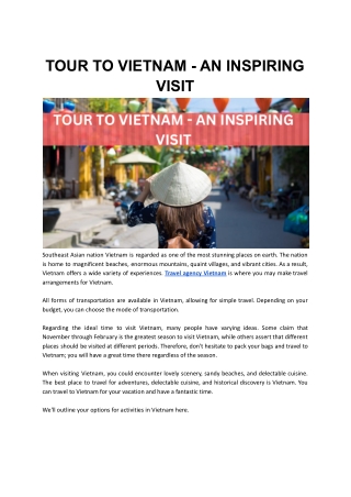 Tour to Vietnam - An Inspiring Visit