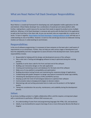 React Native Full Stack Developer Training Institute in Delhi