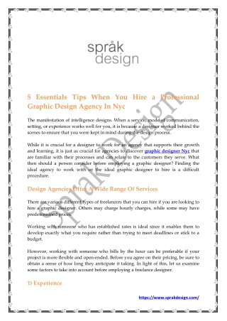 5 Essentials Tips When You Hire a Professional Graphic Design Agency In Nyc