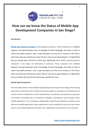 How can we know the Status of Mobile App Development Companies in San Deigo