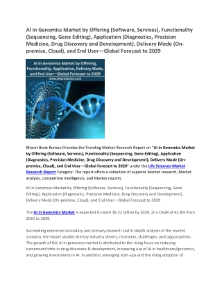 AI in Genomics Market, Global Forecast to 2029