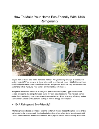 Is 134A Refrigerant Eco-Friendly?