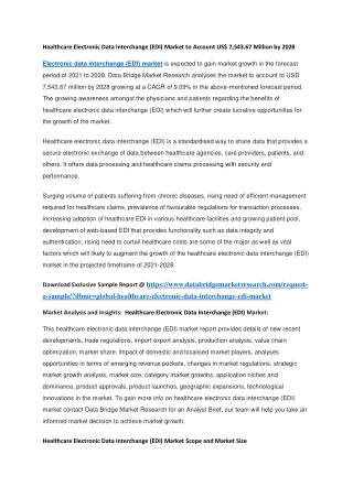 Healthcare Electronic Data Interchange (EDI) Market to Account US 7,543.67 Million by 2028