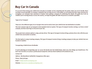 Buy Car In Canada