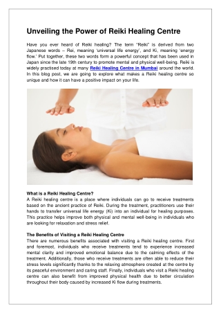 Unveiling the Power of Reiki Healing Centre