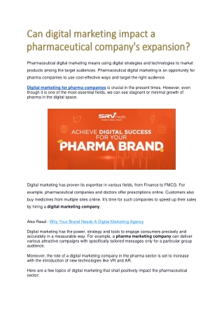 Can digital marketing impact a pharmaceutical company's expansion?