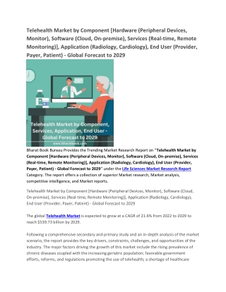 Telehealth Market by Component, Services, Application, End User - Global Forecast to 2029