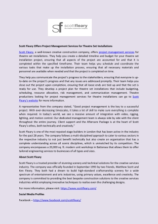 Scott Fleary Offers Project Management Services for Theatre Set Installations