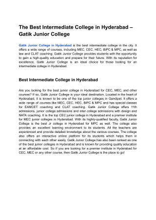 The Best Intermediate College in Hyderabad – Gatik Junior College