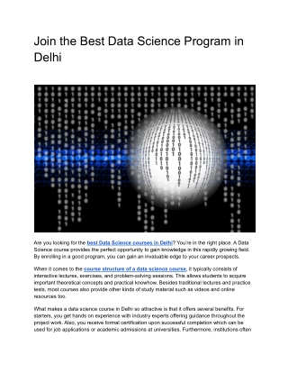 Join the Best Data Science Program in Delhi