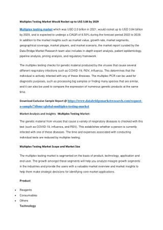 Multiplex Testing Market Would Rocket up to US 3.84 by 2029